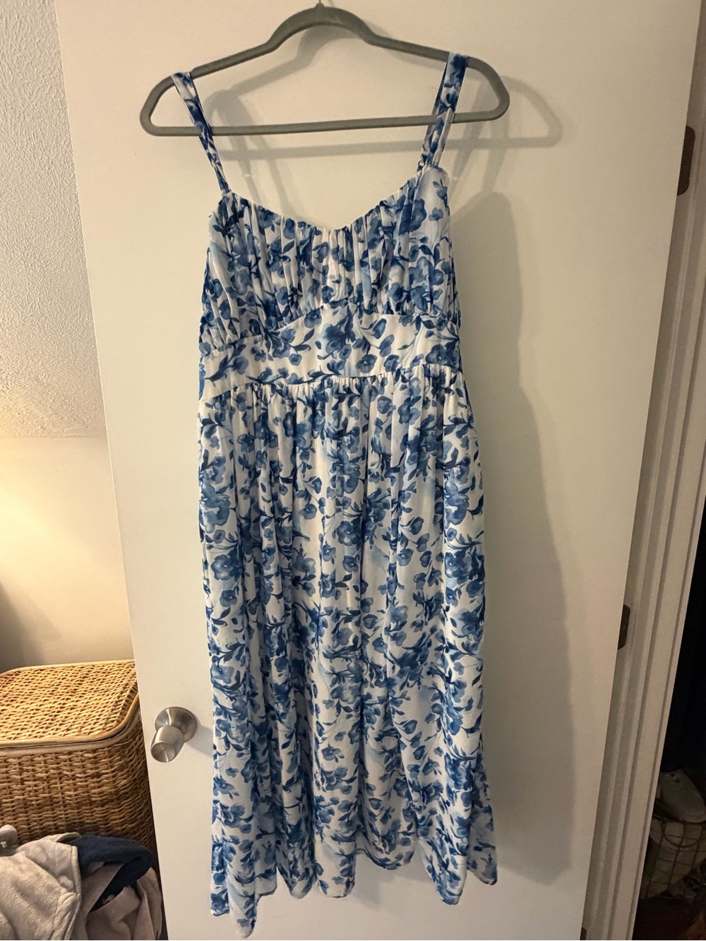 Abercrombie & Fitch White Maxi Dress with Blue Floral Print